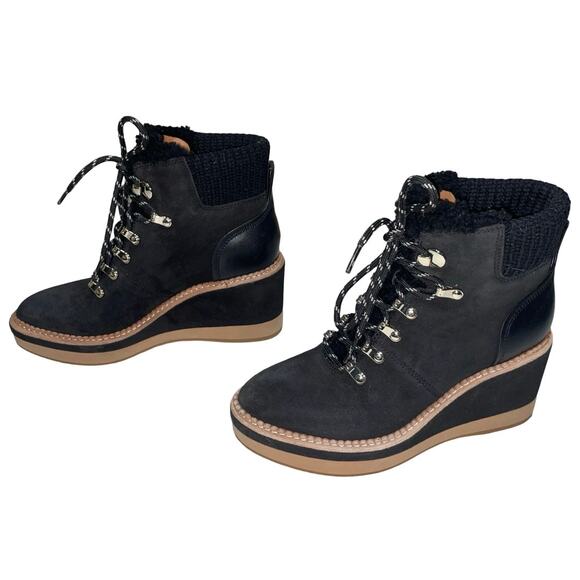 Kate Spade WILLOW Black Nubuck Leather Wedge Ankle Boots    Size: 6B - Picture 4 of 8